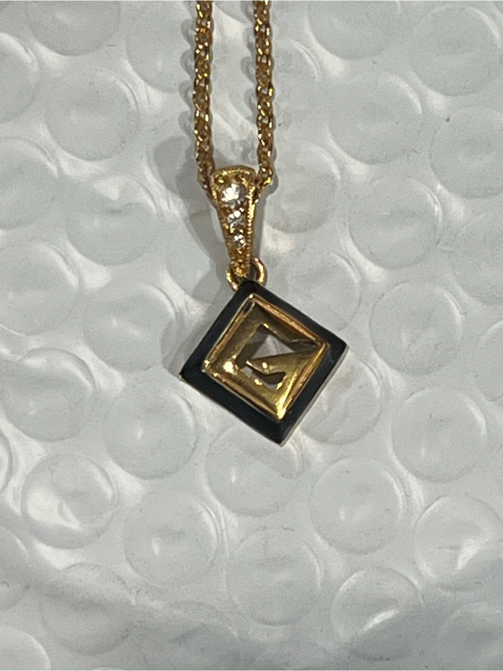 Vintage 1980s Givenchy Gold-Tone Geometric G Logo Black Enamel Necklace